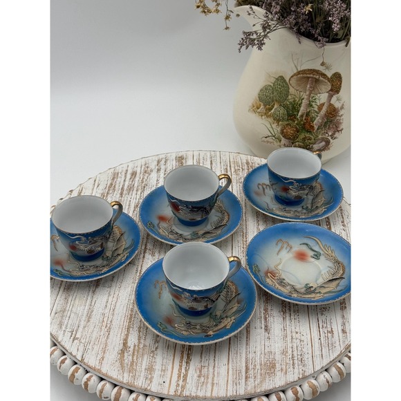 Other - Vintage Collectible Dragonware Moriage Dragon 4 cups 5 saucers - SEE DESCRIPTION